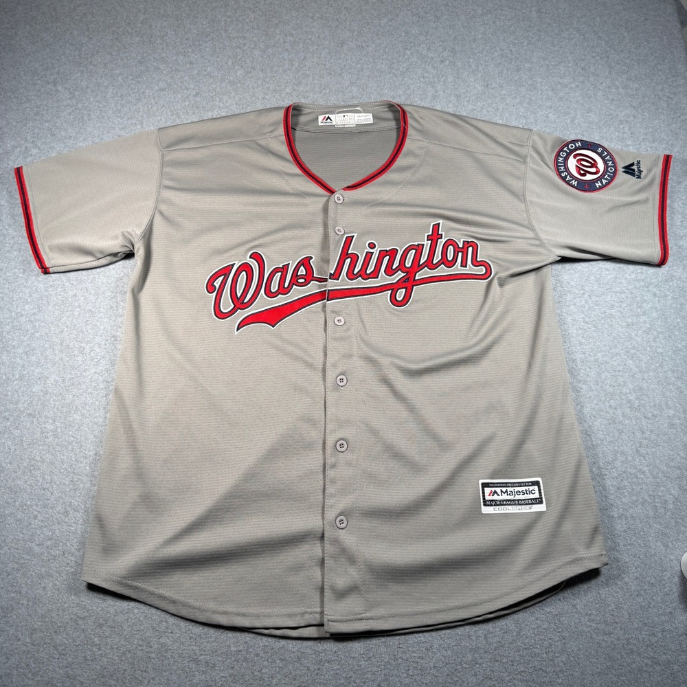 Majestic Washington Nationals MLB Jersey Gray Cool Base Mens 2XL Baseball